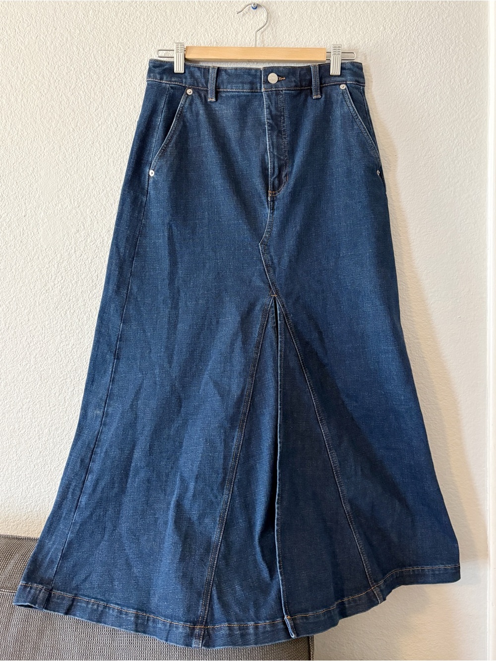 Banana Republic Center Split Classic Denim Maxi Skirt Dark Blue